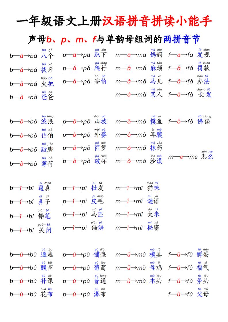 一年级上语文拼音拼读小能手-玖零笔记