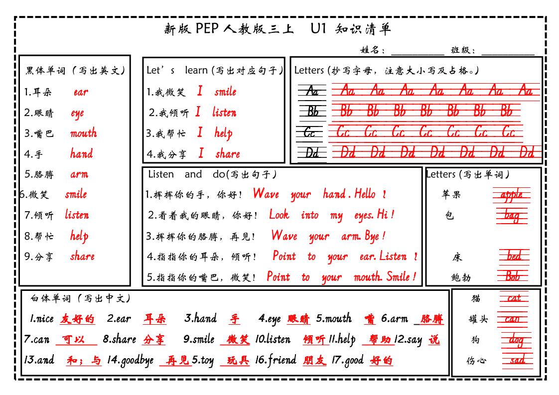 新三上英语（人教PEP）知识清单默写（12页）