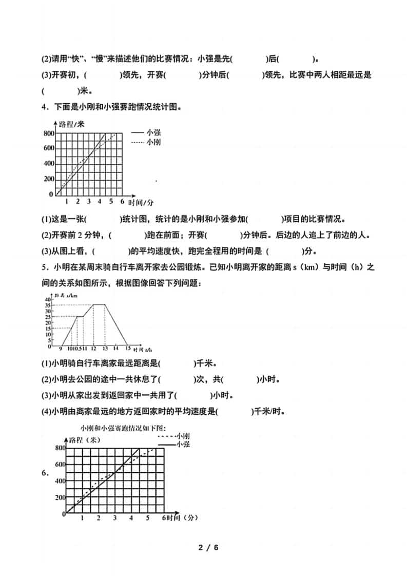 五年级下数学折线统计图专项
