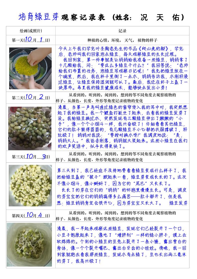四上语文习作三：培育绿豆芽观察日记2《写观察日记》4页-玖零笔记