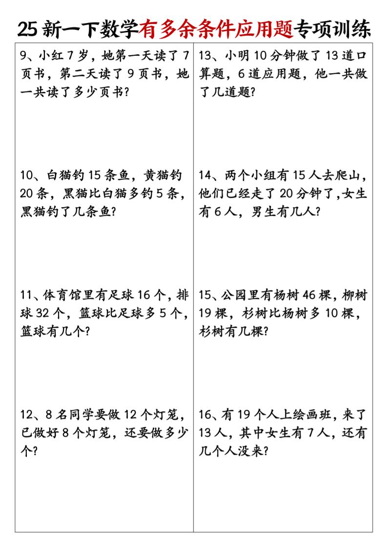 一下数学【25新《有多余条件应用题》专项训练】