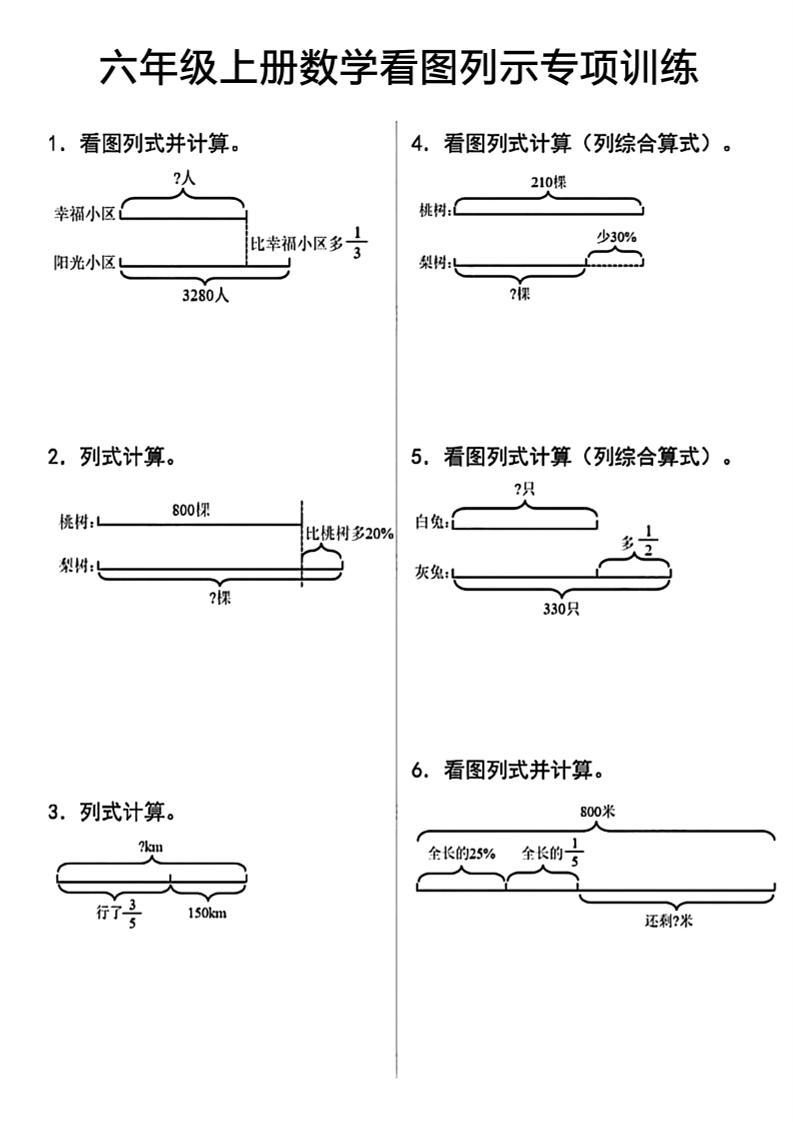 六上数学看图列式-玖零笔记