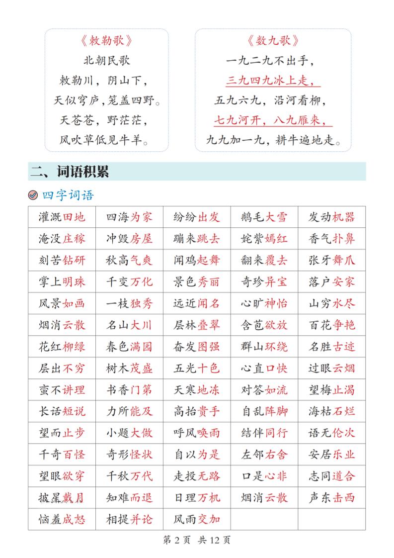 2025新二上语文期末复习考点汇总12页