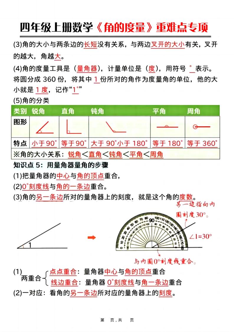 四上数学《角的度量》重难点专项（含答案16页）