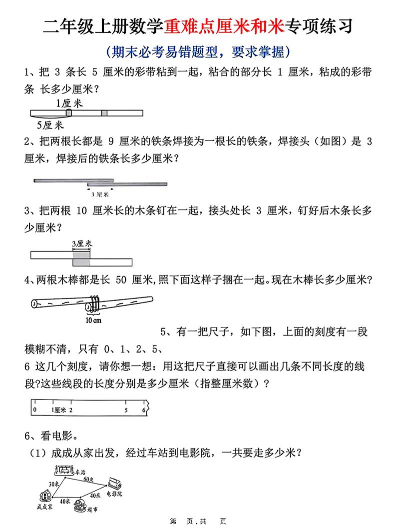 二上数学重难点厘米和米应用题易错专项练习（含答案10页）-玖零笔记
