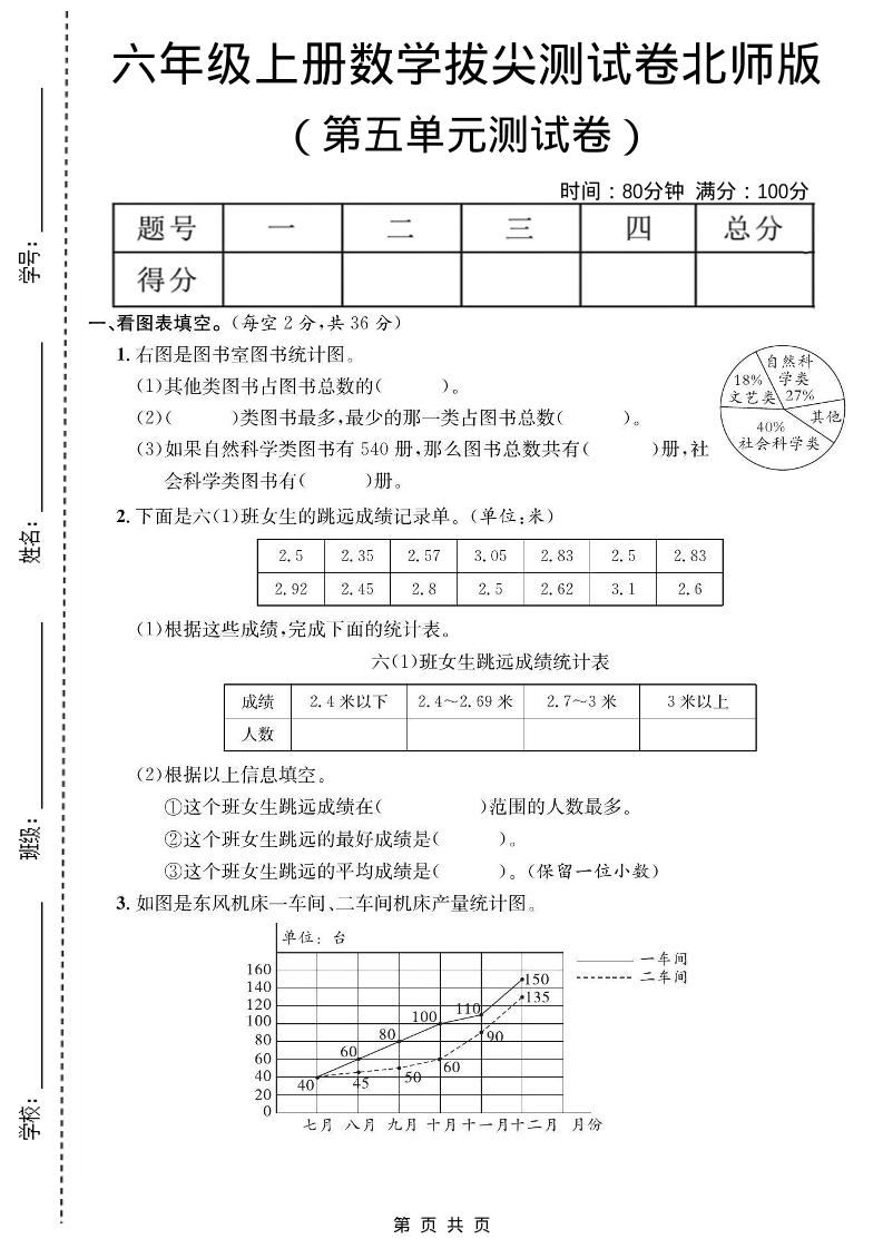 六年级上数学第五单元测试卷《北师版》1-玖零笔记