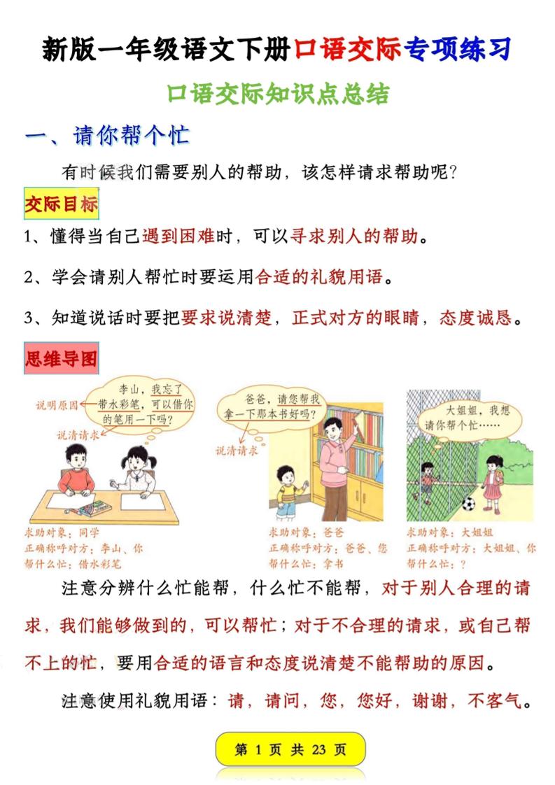 新一下语文口语交际专项练习（23页）-玖零笔记