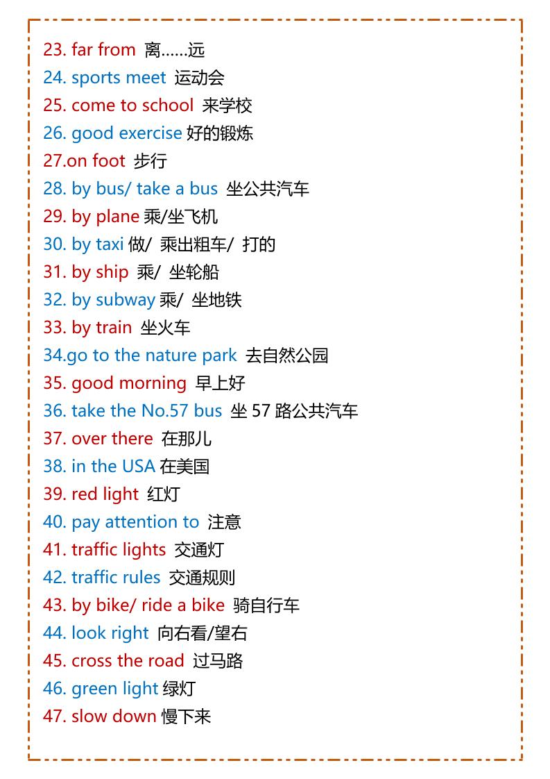 【2025秋新版】六年级上册英语短语96个