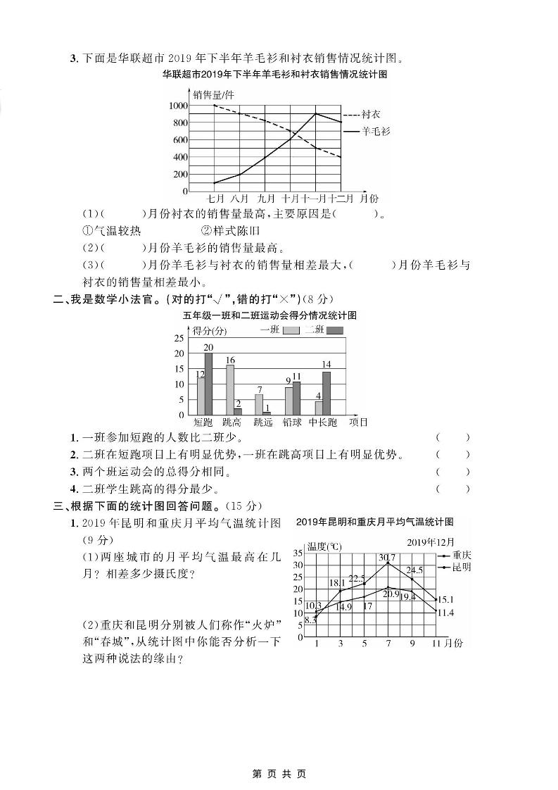 五年级上数学第九单元测试卷《青岛54版》
