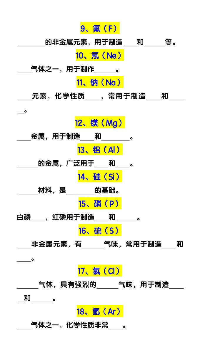 【2025秋新版】九上化学预习必记30个常见易考元素