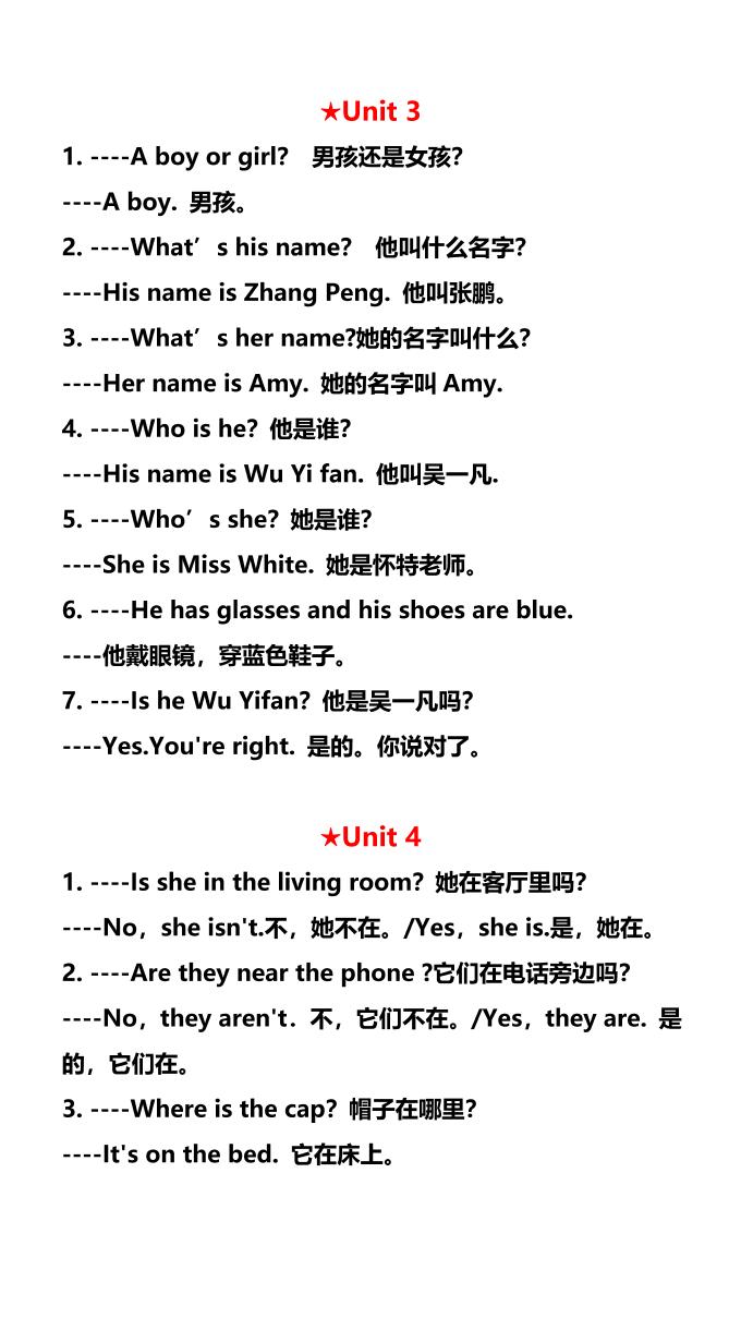 【2025秋新版】四年级英语上册各单元必须要掌握的重点句型