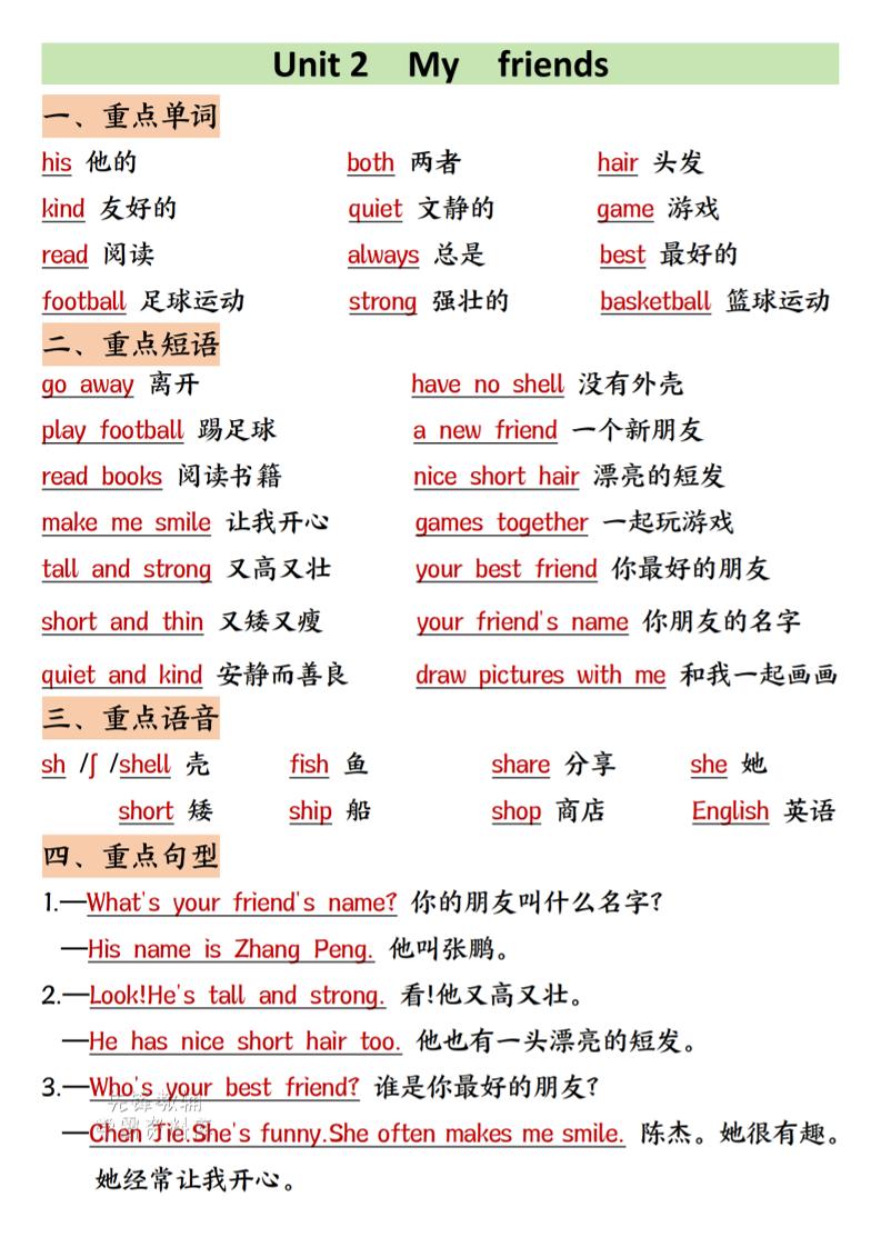 四年级上人教PEP版英语知识点汇总