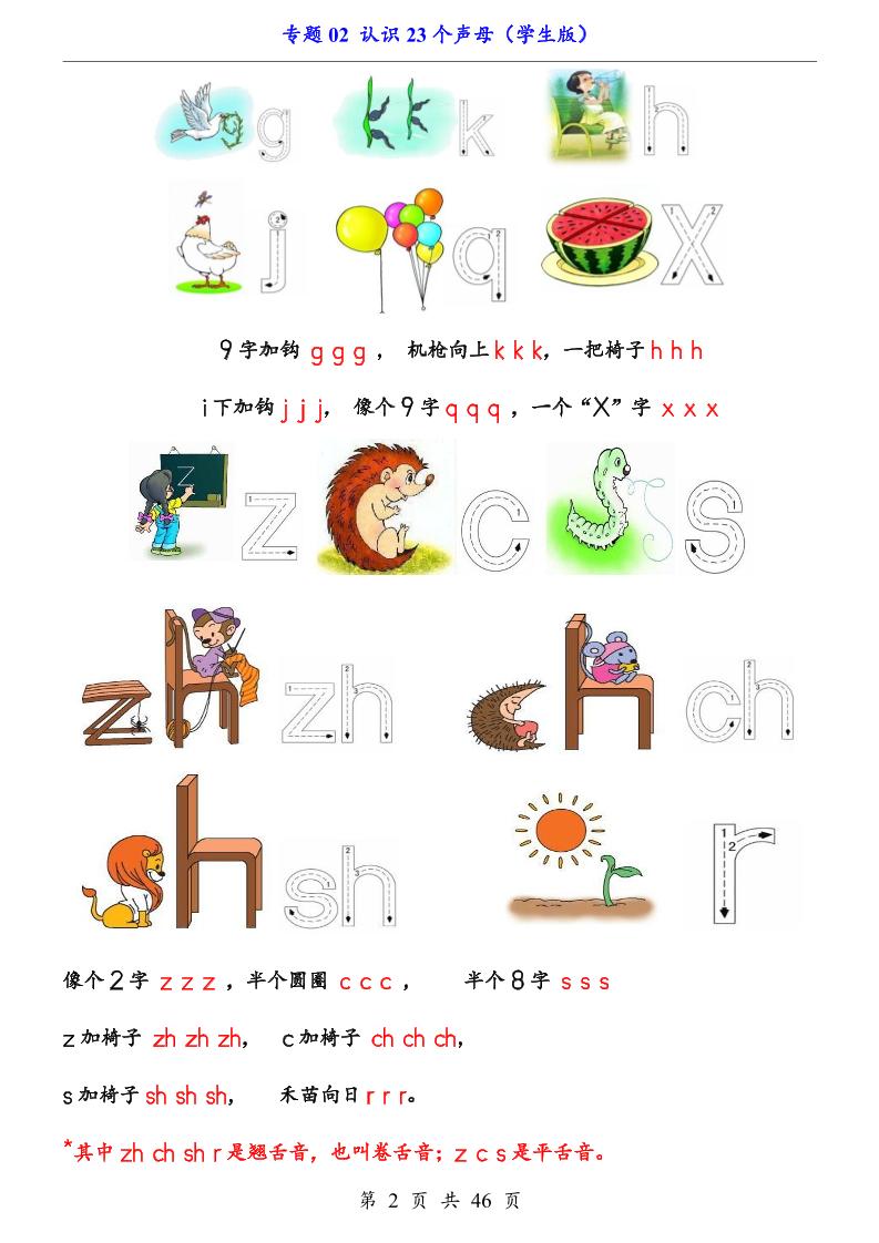 一上语文-专题02认识23个声母（知识+训练）