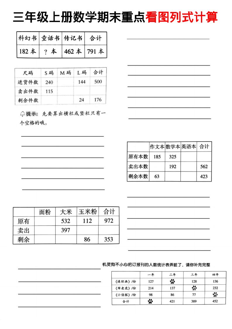 三上数学看图列式