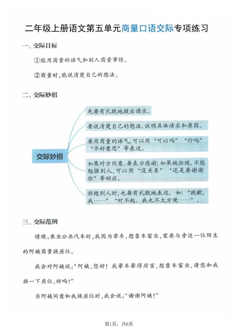 二上语文第五单元商量口语交际专项练习（7页）-玖零笔记