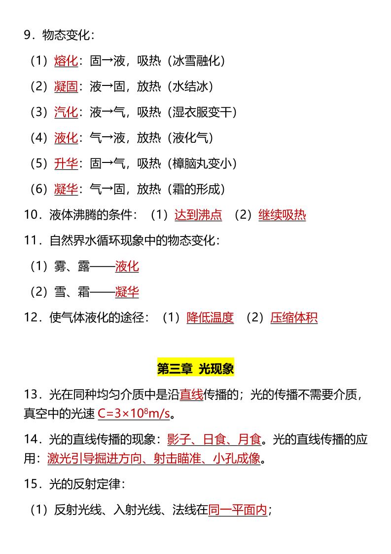 【2025秋新版】八上物理31个必考知识点精简版