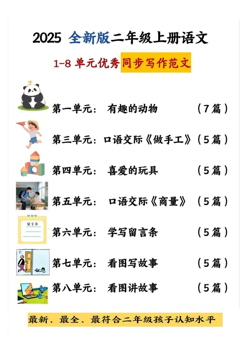 25新二上语文1-8单元同步写话范文+练习（含范文63页）-玖零笔记