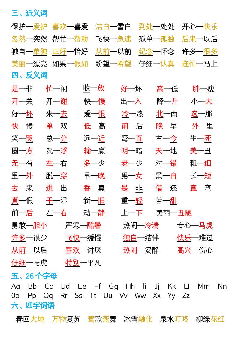 新版一年级语文下册全册重点知识总结-7页