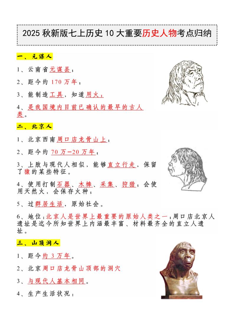 【2025秋新版】七上历史10大重要历史人物考点归纳-玖零笔记