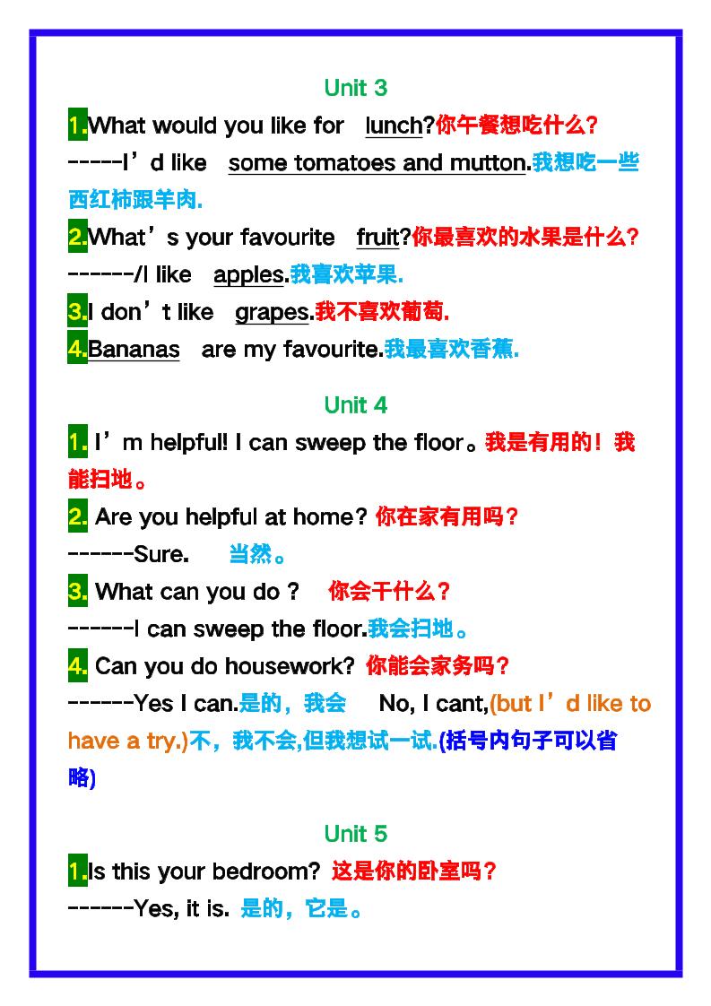 【2025秋新版】五年级英语上册《期末重要句型》整理！