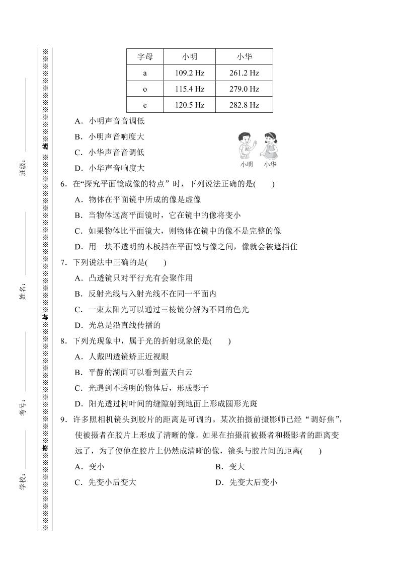 【2025秋新版】八年级上册物理期中综合测试卷