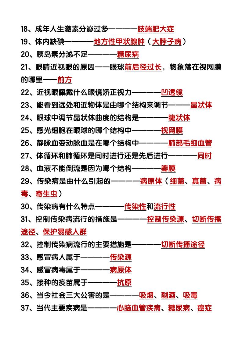 【2025秋新版】七下生物159个必会问答汇总