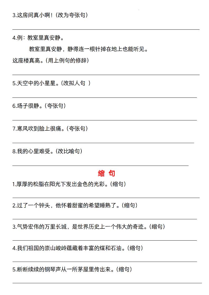 六下语文《六大句型期中考点专练》