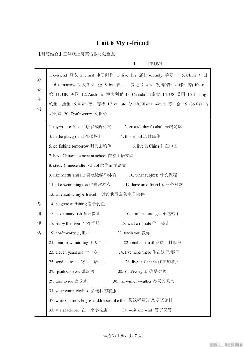 【单元热点难点】译林版（三起）英语五年级上册Unit6Mye-friend教材划重点-玖零笔记