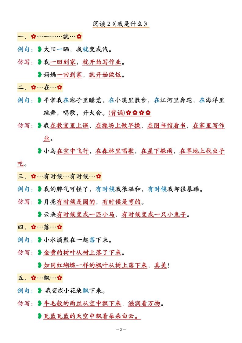 25新二年级上语文重点仿写句子汇总