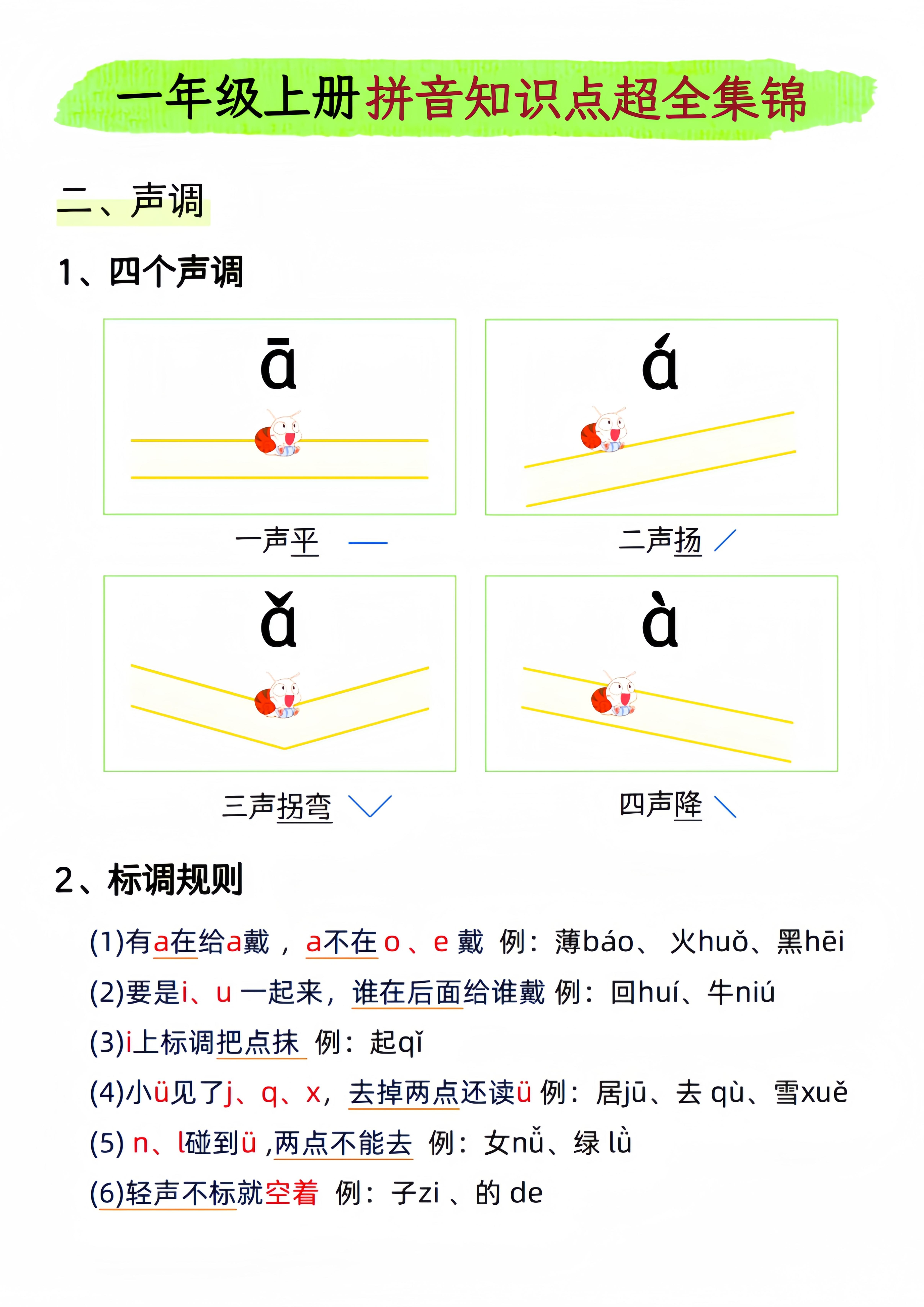 一年级上语文拼音知识点超全集锦